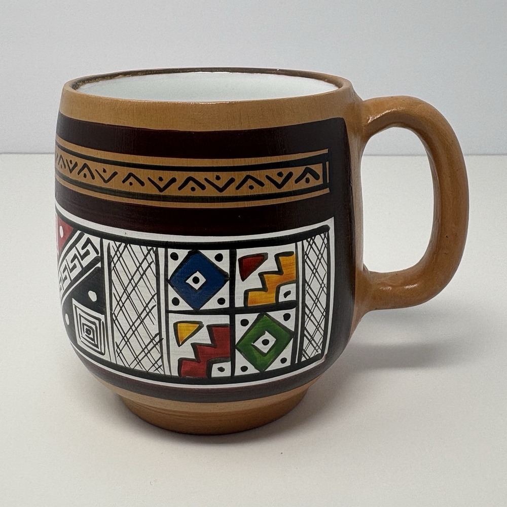 Vintage‎ Ecuador Hand Painted Pottery Coffee Mug Tribal Folk Art  Cup